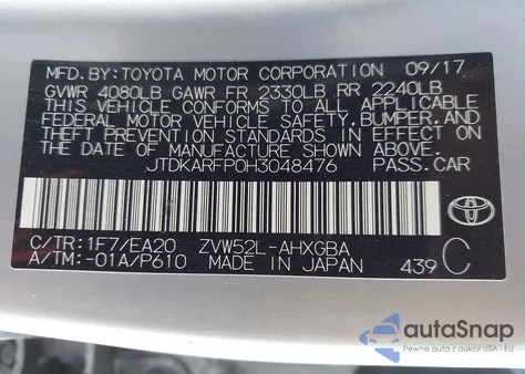 2017 Toyota Prius Prime Advanced из США, поврежденный, VIN JTDKARFP0H3048476